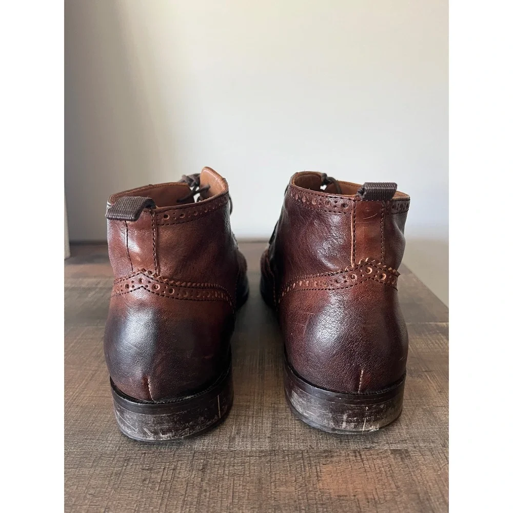 Mikekonos Mens 13 Brown Leather Wingtip Brogue Ankle Boots Made in Italy